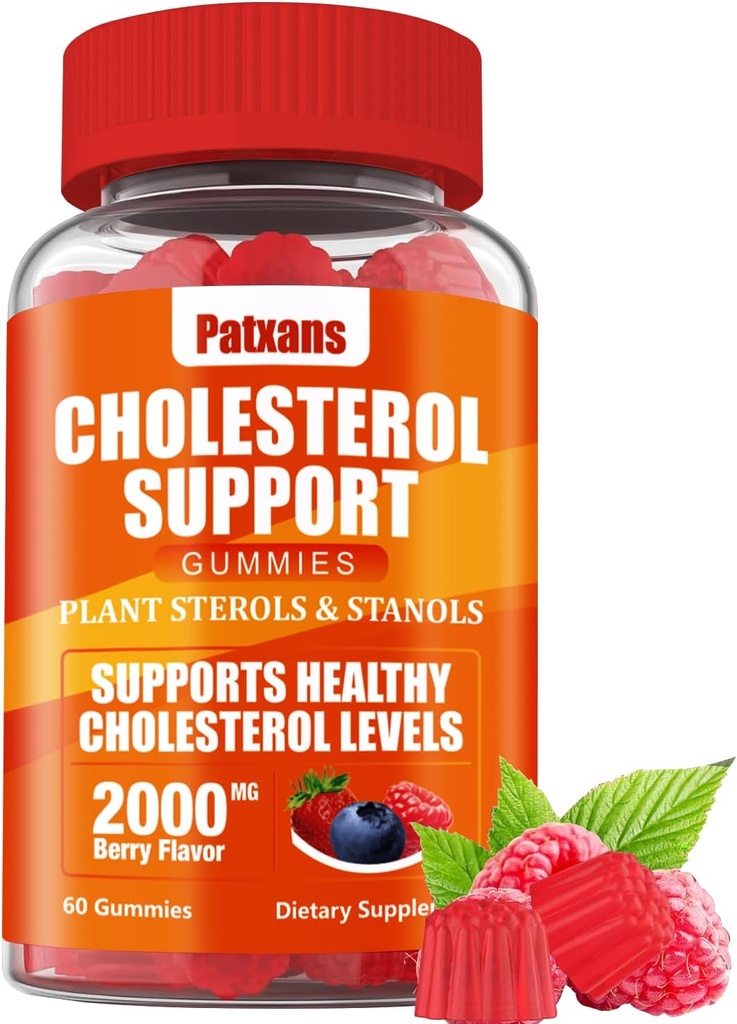 1 Pack Cholesterol Support Gummies, bevattende 2000MG van Plant Sterols & Sterols, Cholesterol Complex Gummies, Ondersteuning Gezonde Cholesterol Niveaus, Energie Ondersteuning, Gemengde Berry smaak, 60 Telt