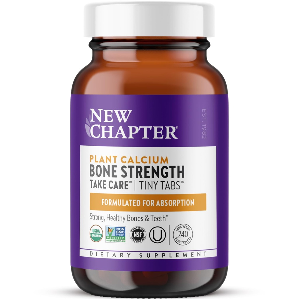 Nieuw hoofdstuk Calciumsupplement - Bone Strength Tiny Tabs Plant-based USDA Biologische Calcium met Magnesium, Vitamine D3+K2, voor Bone Health & Joint Mobiliteit, Hartondersteuning, 905 mg dosis - 240 Tiny Tabs