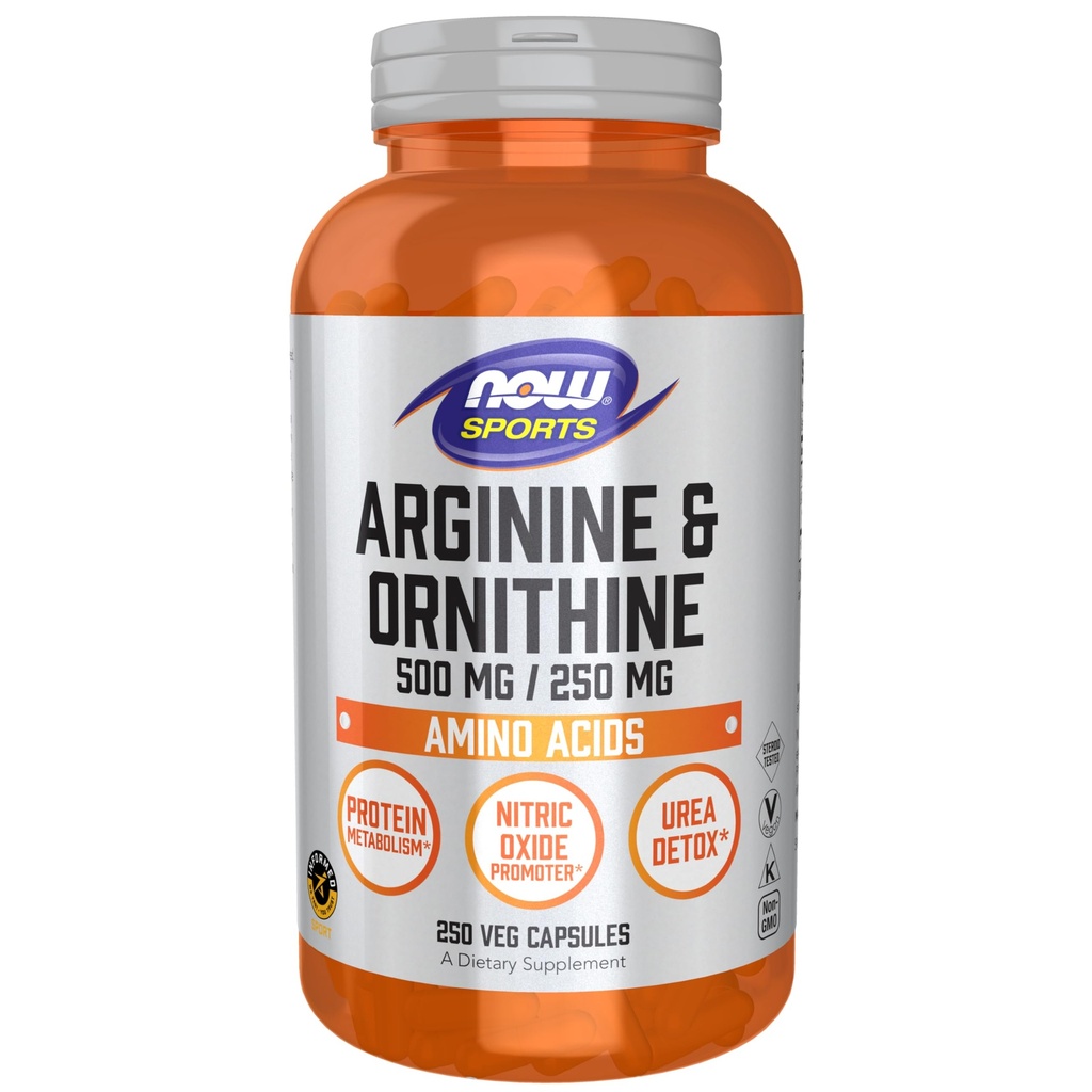 NOW Foods Sports Nutrition, Arginine & Ornithine 500/250 mg, Aminozuren, 250 Veg Capsules