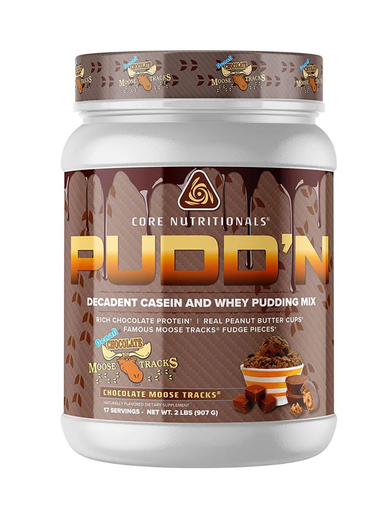 Core Nutritionals Pudd'n, Decadent Proteïne Pudding Mix, Volledige Disclosure Casein Blend, Sustained Release, 20G Proteïne, 17 Servers (Chocolate Moose Tracks, 2 lb)