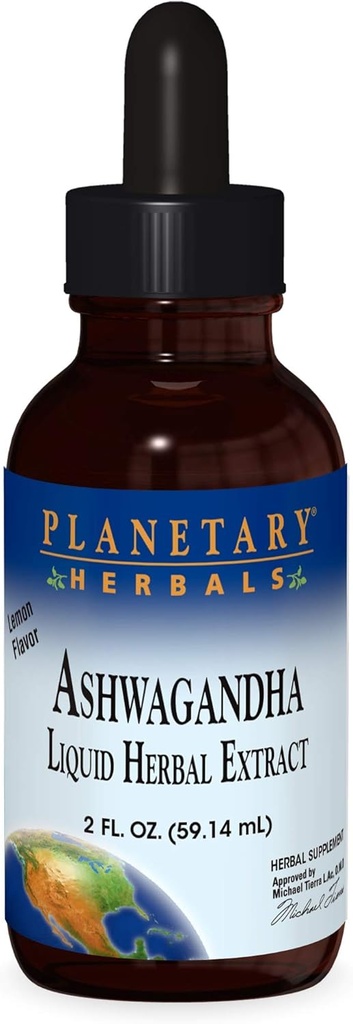 Planetaire kruiden Ashwaganda Kruidenextract Vloeistof, Citroengearomatiseerd, 2 Fluid Ounce