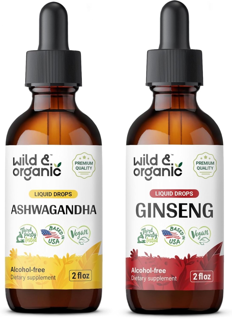 Wild & Organic Ashwagandha Tinctuur 4 fl oz & Ginseng Tinctuur 4 fl oz