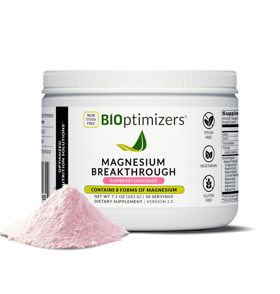 BIOptimizers Magnesium Breakthrough Drink - 8 vormen van Magnesium, Elektrolyten, Slaap Gezondheid, Stress, Muscle Recovery, Hart Support, Glycinate, Citrate, Malate- Raspberry Citroen