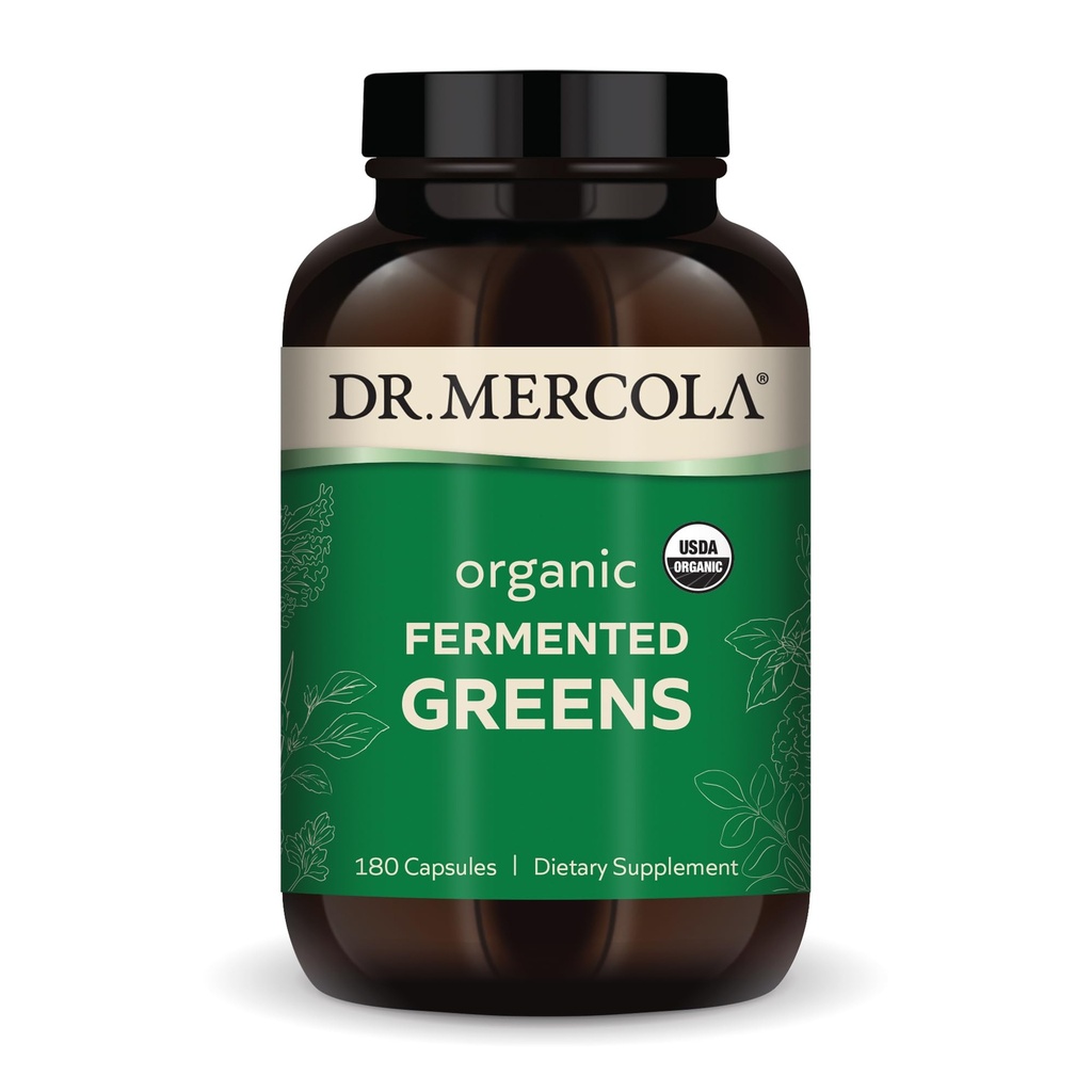 Dr. Mercola Organic Fermented Greens, 30 porties (180 capsules), Dieetsupplement, Ondersteunt Immune Health, Niet-GMO, Gecertificeerde USDA Biologisch