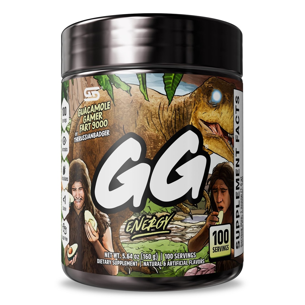 Gamer Supps GG® Energy - Guacamole Gamer Fart 9000 by TheRussianBadger (100 Servings) - Keto Friendly Gaming Energy and Nootrope Blend, Sugar Free + Organic Cafeine + Vitaminen, Powder Drink