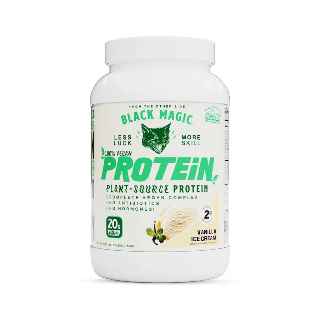 Black Magic Plant-Bron 100% Vegan Protein - Keto, Low Sugar, Dairy Free Protein - Pre/Post Workout - Vanille Ice Cream - 20g Proteïne - 2 LB