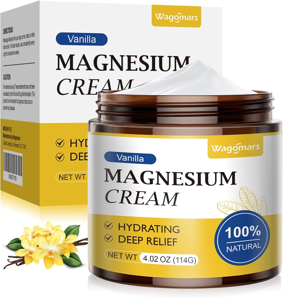 Magnesium crème voor slaap - natuurlijke topische Magnesium lotion voor pijn en benen krampen, spierontspanning, rust - nacht lichaam boter voor diepe hydratatie - veilig voor kinderen (Vanilla)