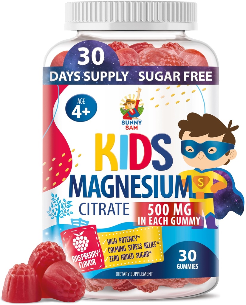 Suikervrije Magnesium Gummies for Kids & Teens - 500mg Calm Magnesium Citrate - Kauwbare Magnesium Gummy Supplement voor Slaap, Mood & Muscle Support - 30 Days Supply