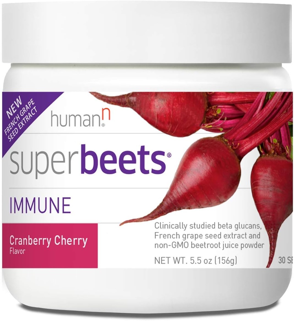 HumanN SuperBeets Immune Powder - Grape Seed Extract en Wellmune® Beta Glucans - Cranberry Cherry Flavor, 5,5-Ounce