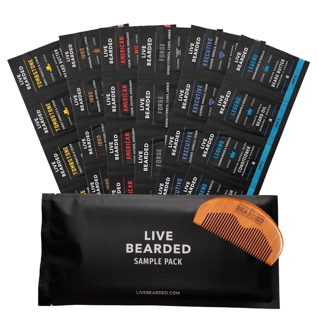 Live Bearded Beard Oil en Butter Grooming Kit Sample Pack met Comb, Bonus Gift - All-Natural Ingredients Shea, Argan, Jojoba - Growth Support - Made in the USA