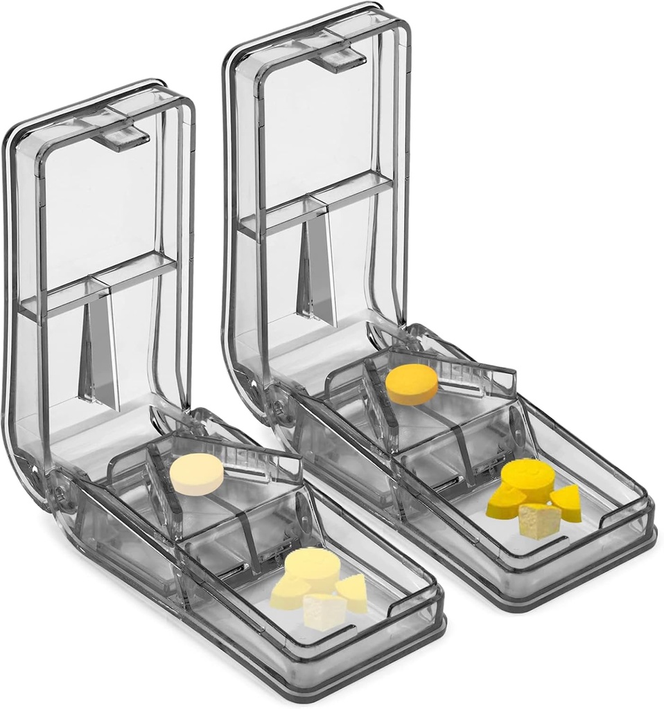 JohnBee 2PCS Pillensnijder voor kleine of grote pillen - De beste Multiple Pillen Splitter ooit - Design in de VS - Doubles as a Tablet Box - Niet geschikt voor kleine pillen (Gray)