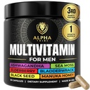 Alpha Tribe Multivitamin for Men with Seamoss Black Seed Oil Ashwagandha Burdock Root, Turmeric Bladderwrack, Vitamin C, Elderberry, Manuka, Yellow Dock | Daily Men's Vitamins and Minerals Supplement