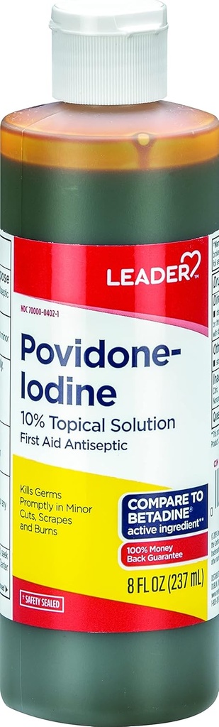 Leader Povidone Jodium 10% Prep Solution USP, Eerste Hulp Antiseptische Wondreiniger, Wondwas, Antiseptische Zeep (8 Fl Oz, Pack of 1)