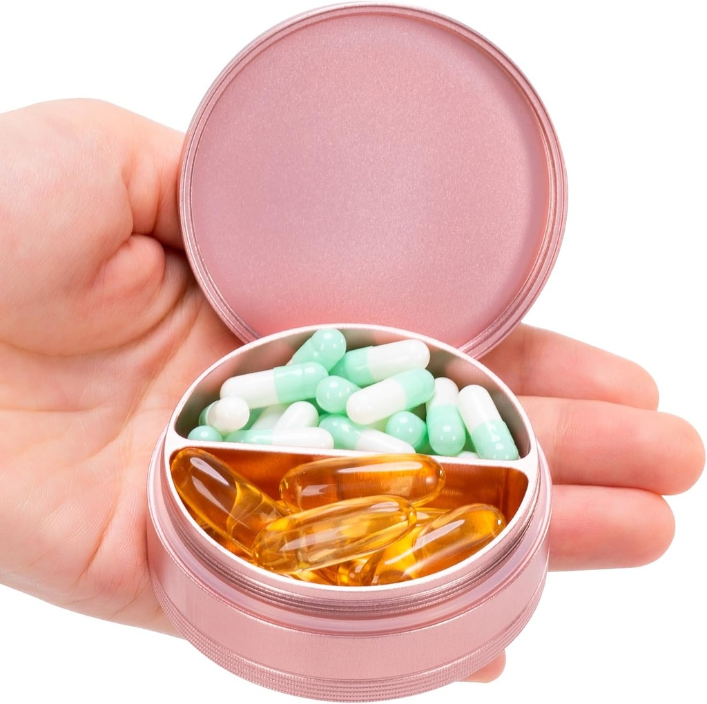 Metalen pil geval 2 Compartiment - Waterdichte pil Box voor Dagelijkse Reizen, Pocket Purse pil container houder Compacte geneeskunde Organisator voor Vitaminen Visolie Medicatie
