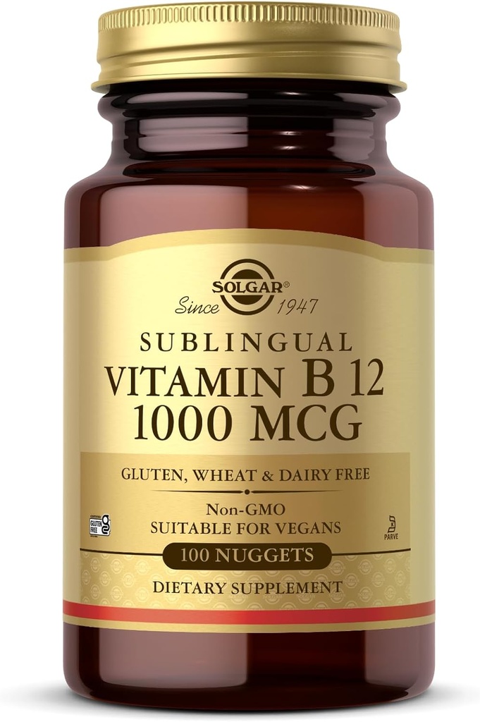Solgar Sublingual Vitamin B12 1000 mcg - 100 Nuggets - Non-GMO, Veganistisch, Glutenvrij, Zuivelvrij, Kosjer, Halal - 100 porties