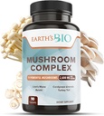 Earth's Bio Mushroom Supplement Complex 2.600 mg per Serving, 90 Caps, met biologische Lion's Mane Mushroom, Turkije Tail, Enoki Agaricus, White Button & Oyster Mushroom - Geheugen & Immune Ondersteuning