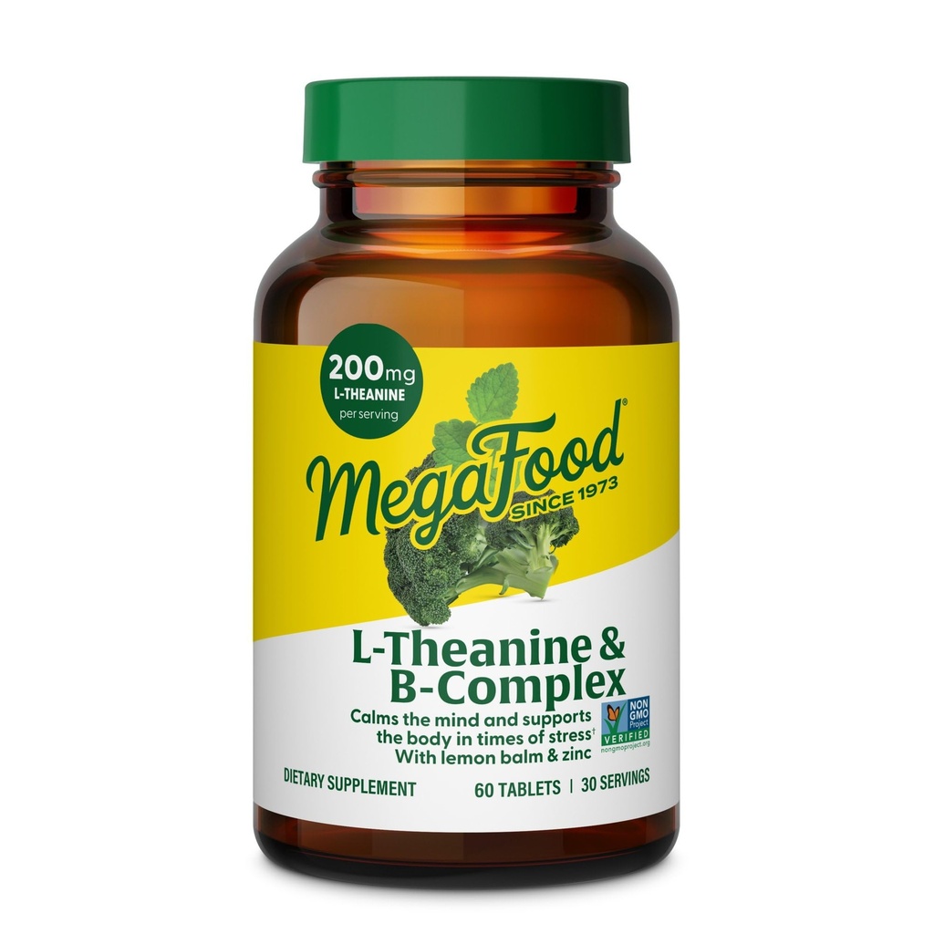 MegaFood L-Theanine & Vitamin B Complex with Vegan B12, B6, Folate, Biotin & More - 200 mg L Theanine Supplement - B Complex Vitamins for Women & Men - Plus Lemon Balm & Zinc - 60 Tablets, 30 Servings