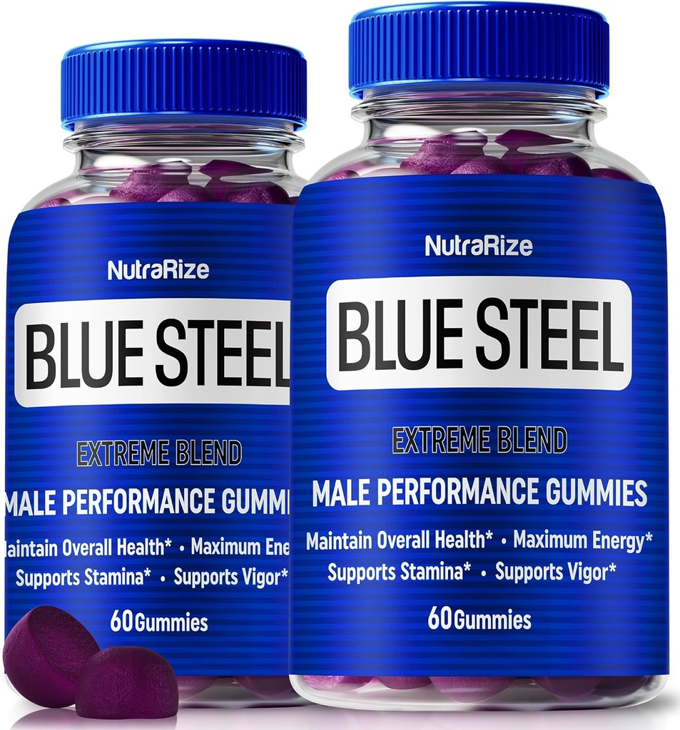 (2 Pack) Blue Steel Gummies for Men, Daily Nutrition to Boost Vertrouwen en algemene gezondheid, Alle natuurlijke supplement voor ondersteuning Peak Performance, Official Male Gummy, BlueStaal Reviews (120 Gummies)
