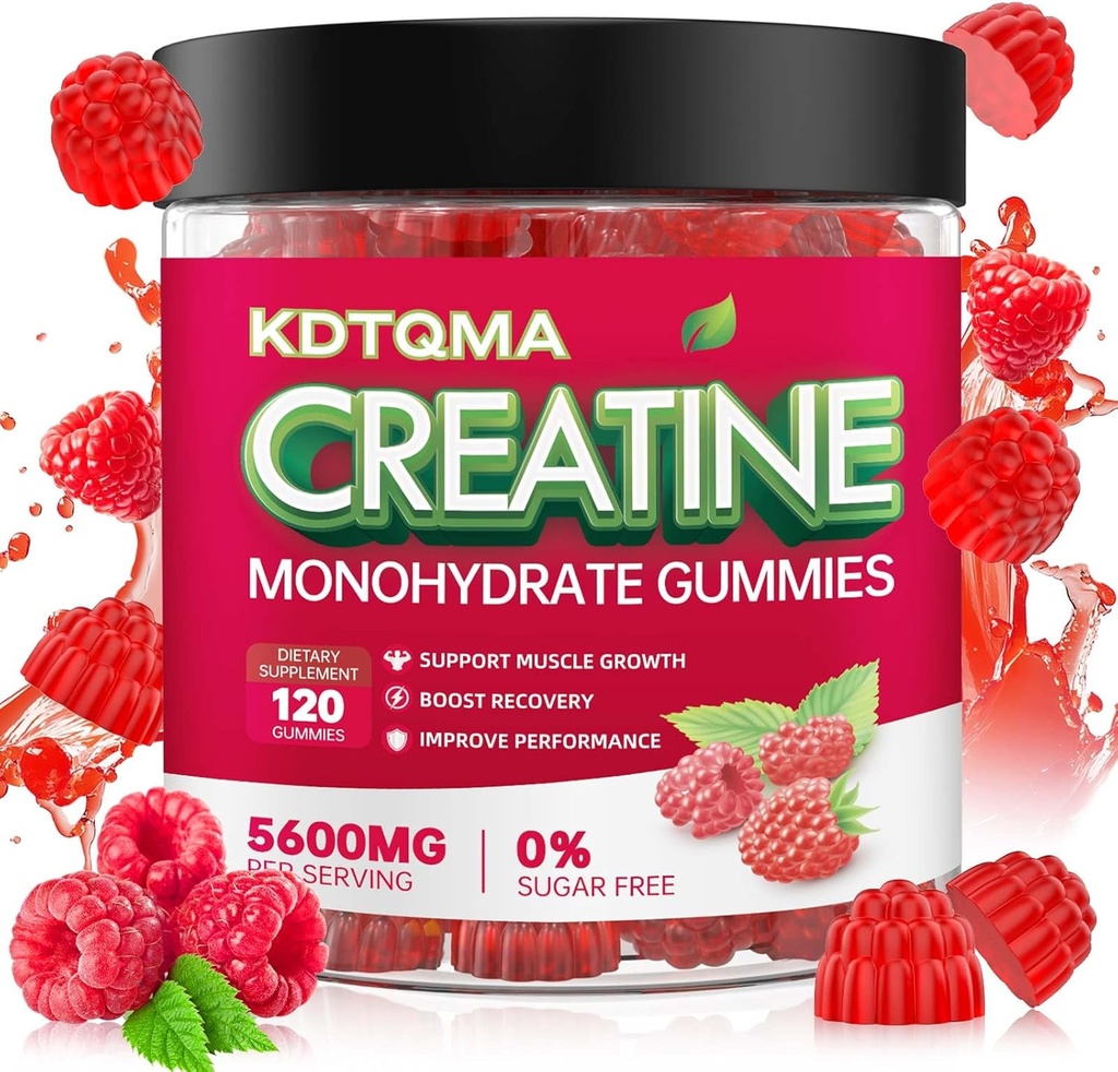 Creatine Monohydraat Gummies for Men & Women 120 CT - 5600mg Creatine Monohydraat per Serving, Kauwbare Creatine Monohydraat voor Muscle Support & Energy Boost, Sugar Free, Vegan (Raspberry Flavor)