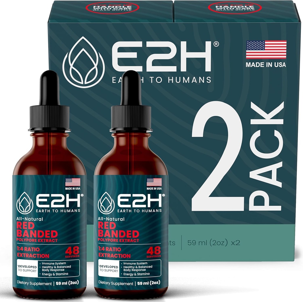 E2H Red Banded Polypore Extract - Paddestoel Supplement Formule voor Immune Support, Digestieve Gezondheid, Energie en Natuurlijke Immuniteit Boost (2 flessen)