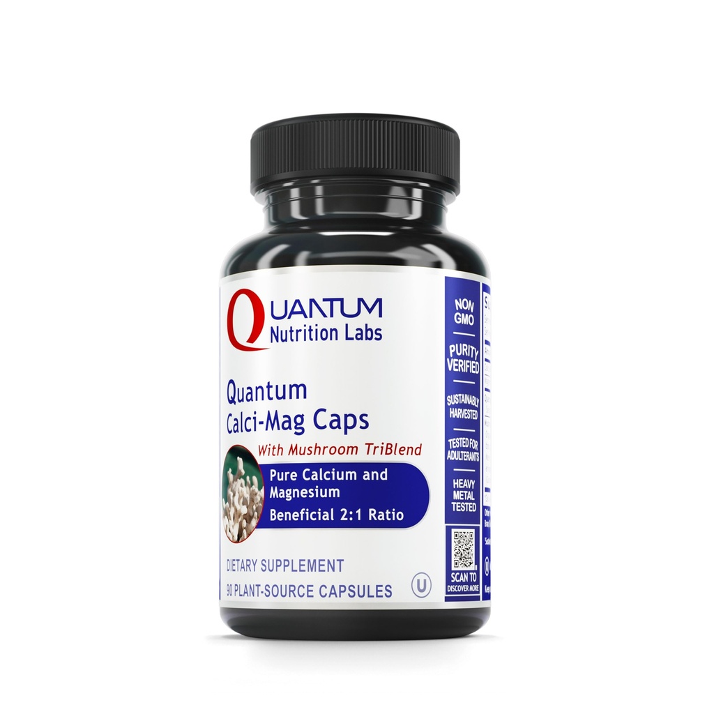 Quantum Nutrition Labs Calci-Mag Caps - Calcium Magnesium Supplement, Calcium Supplement, Pure Magnesium & Mushroom Complex met Reishi & Lions Mane - 300 Vegetarische Capsules