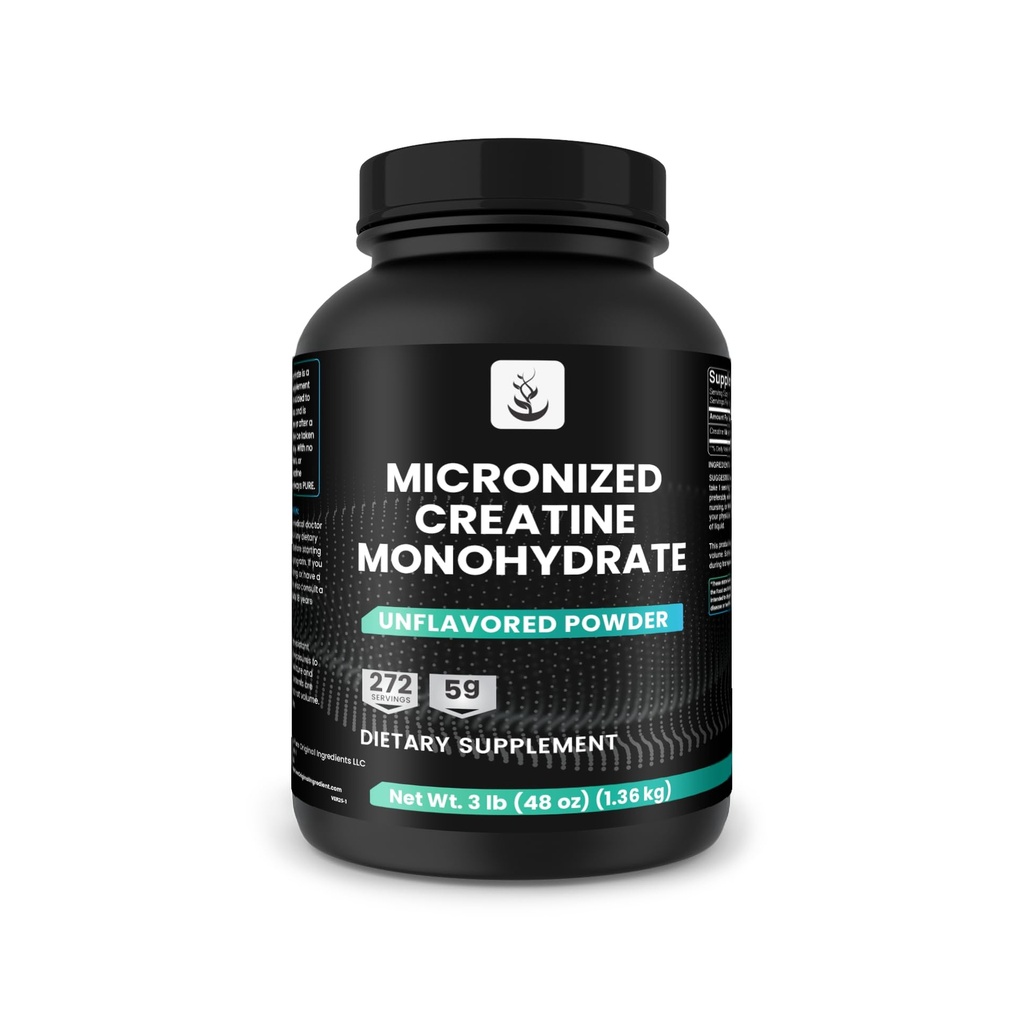 PURE ORIGINEEL INGREDIËNTEN Micronized Creatine Monohydraat, 270 Servers, Geen Fillers, Onopge smaakt