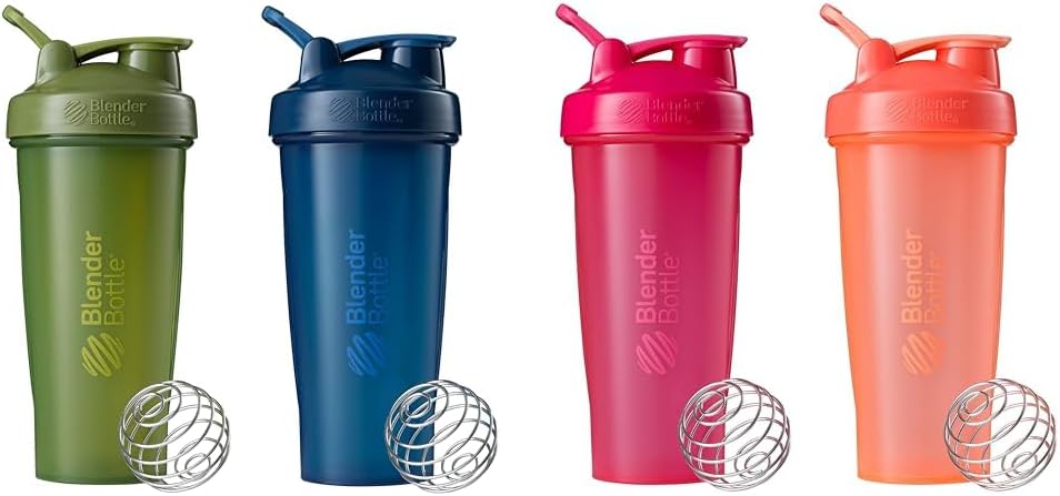 BlenderBattle 2-Pack 28-Ounce Classic Shaker Flessen voor Protein Shakes en Pre Workout, Moss/Moss en Navy/Navy en All Pink en Coral