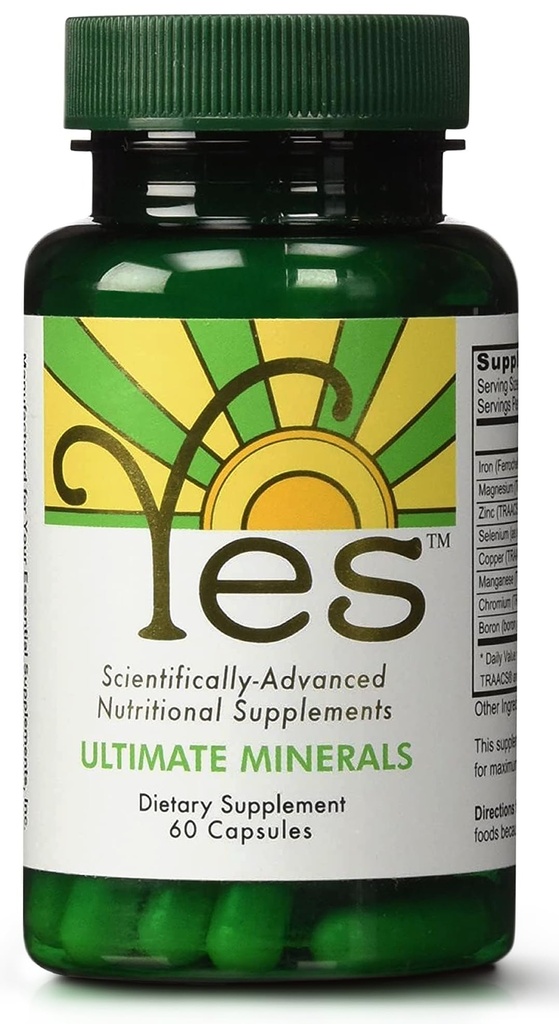 YES Chelated Magnesium & Zinc Multimineral Supplement – Iron, Selenium, Chromium & Boron (TRAACS®) – High Absorption for Energy, Immune, Bone & Sleep Support – 60 Vegan Capsules