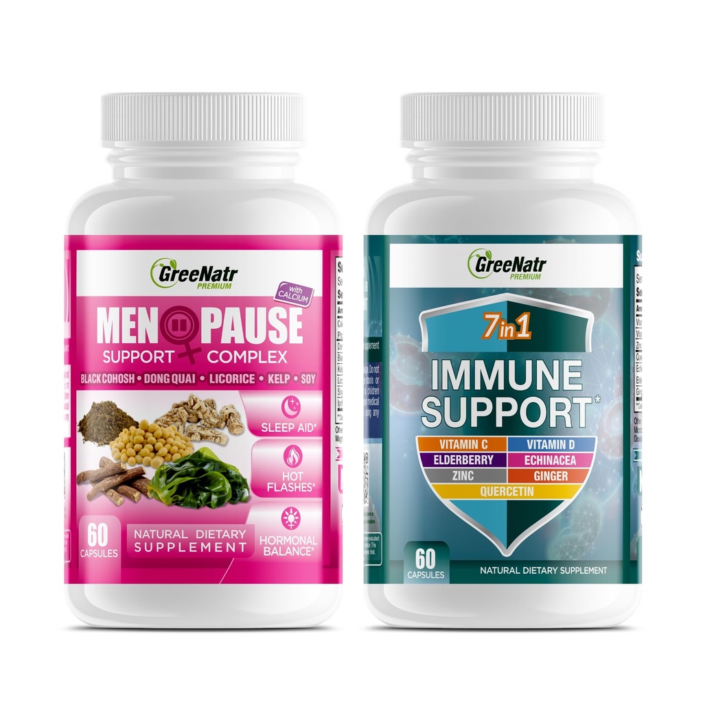 GreeNatr Herbal Menopauze Ondersteuning Complex voor Hot Flashes, Night Sweats, Mood Swings Relief Plus Onze 7 in 1 Immuun Ondersteuning met Quercetin, Echinacea, Sambucus Vlierbes, en Gember