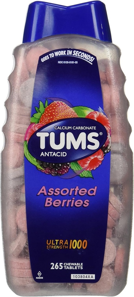 Tums Ultra Assorted Bessen 265 tabletten - maximale sterkte Antacida en calciumsupplement