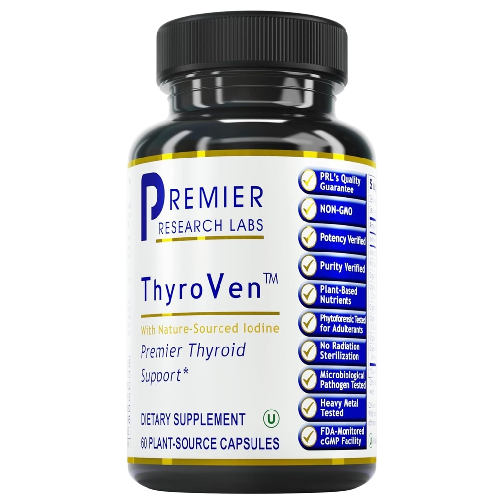 Premier Research Labs ThyroVen - Schildklier Ondersteuning voor vrouwen, Schildklier Ondersteuning voor mannen, Schildklier Supplement, Schildklier Ondersteuning Complex met natuurlijk-gezongen Jodium - 60 Capsules