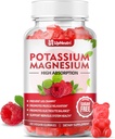 Kalium Magnesium Supplement Gummies voor volwassenen Kids, Sugar-Free Kalium Citrate Gummies Ondersteunt Leg Cramps & Muscle & Heart Health, Vegan Magnesium Glycinate Gummies Raspberry Flavor 60 Ct