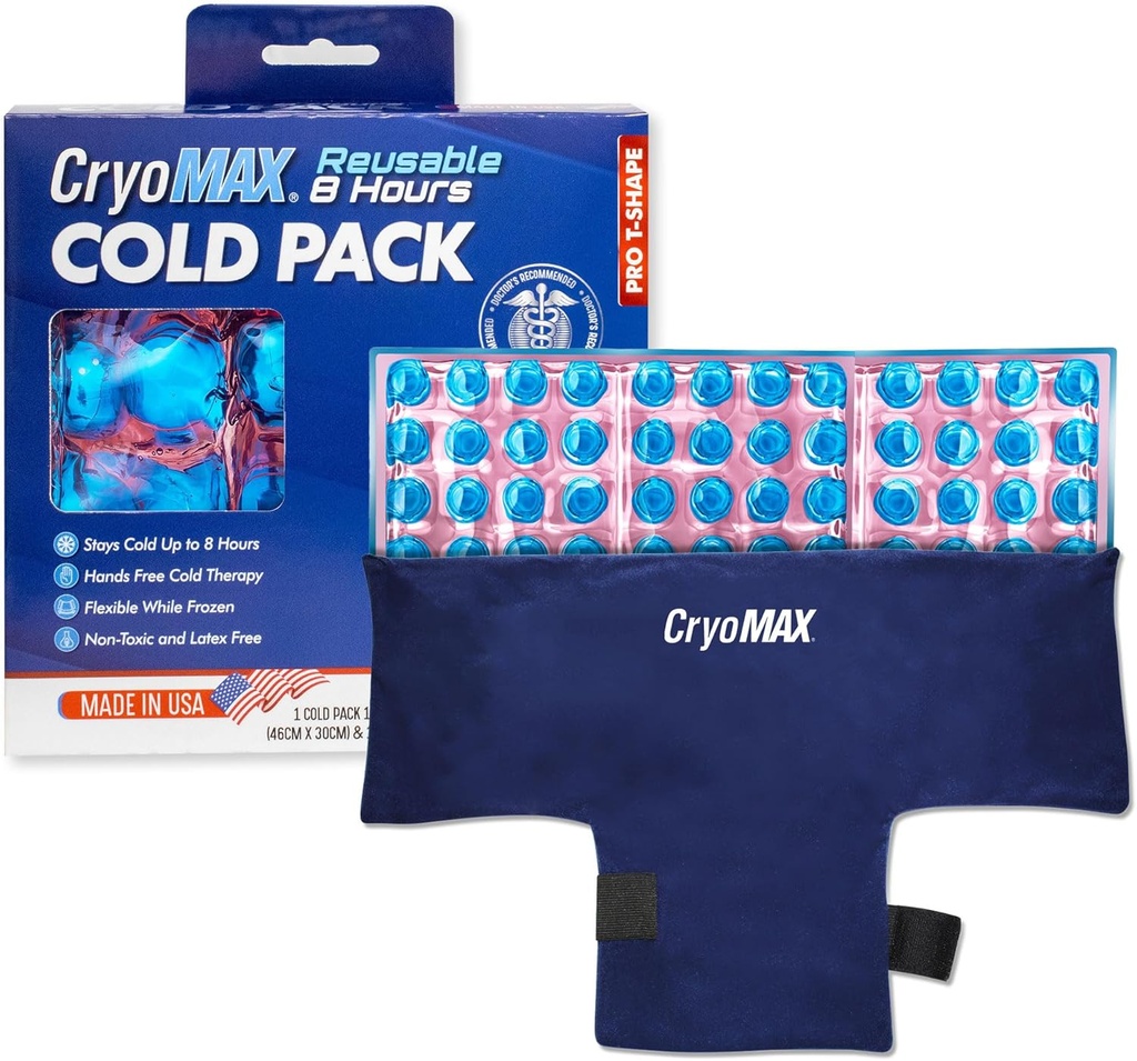 CryoMAX Herbruikbare Cold Pack - 8-uurs langdurende koude therapie Ice Pack, verstelbare draagbare compressen riemen, beste voor pijnbestrijding, verwondingen, hiepchirurgie Zwelling, en Migraines - T-shape (1 telling)