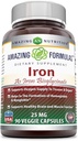 Verbazingwekkende formules IJzer als ijzer Biglycinaat 25 Mg Veggie Capsules (Non-GMO,Gluten Free) - Ondersteunt de zuurstoftoevoer naar weefsels en organen-helpt in de vorming van hemoglobine&Myoglobin.(90 Veggie Capsules)