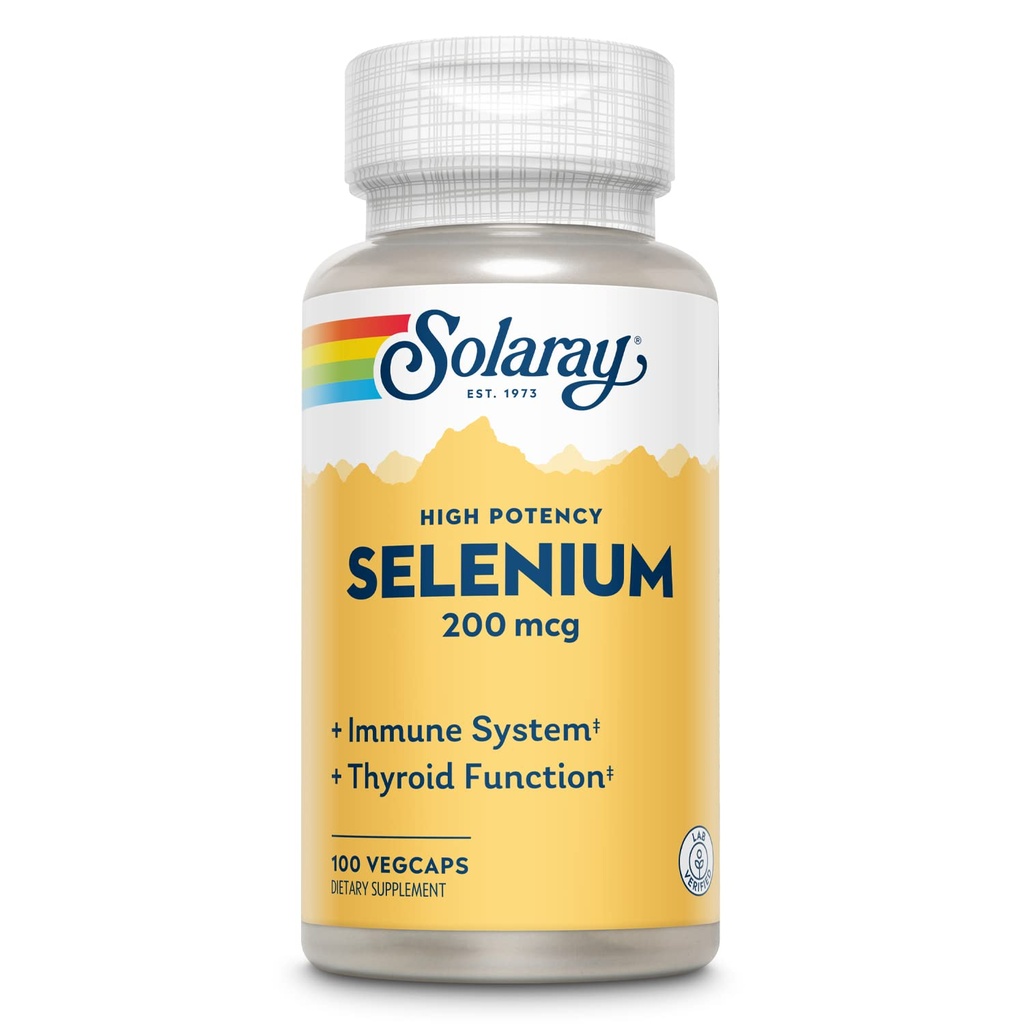 Solaray Selenium, hoge potentie, gezond immuunsysteem, schildklierfunctie & antioxidant ondersteuning, 100 VegCaps