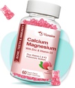 Hoge Absorptie Calcium Gummies, Suikervrij Calcium Magnesium Zink Gummies met Vitamine D3 voor mannen en vrouwen, Perzik smaak 60 Ct