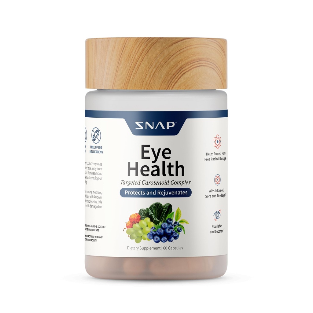 Snap Supplementen Eye Health Capsules met Luteïne, Zeaxanthine, Bilberry & Lycopeen Ondersteunt zicht, oogfunctie en algehele ooggezondheid 60 capsules