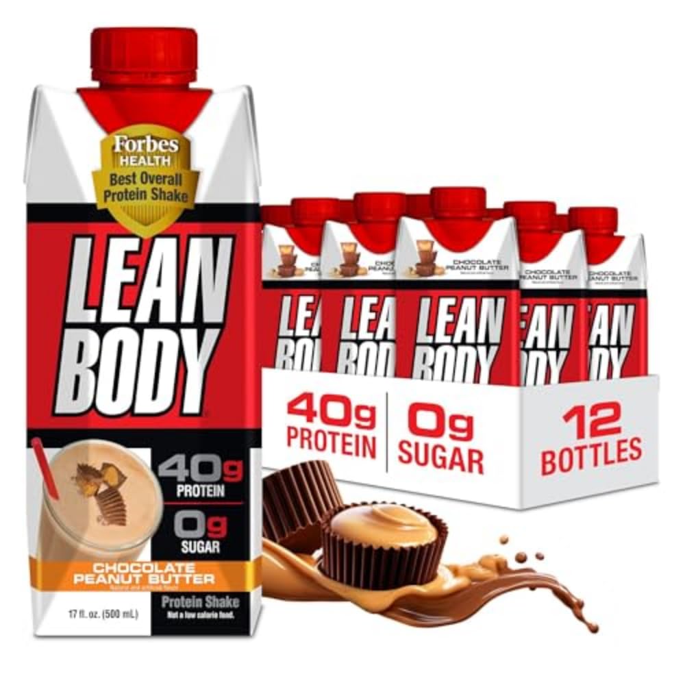 Lean Body Ready-to-Drink Proteïne Shake, 40g Proteïne, Wei Blend, 0 Suiker, Glutenvrij, 22 Vitaminen en Mineralen, (Recyclebare Karton & Lid - Verpakking van 12) LABRADA (Chocolaat Pindakaas)