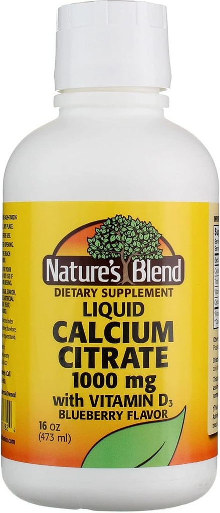 Nature's Blend Calcium citraat met D3 Blueberry Flavored Liquid 16 oz Elke (pack van 4)