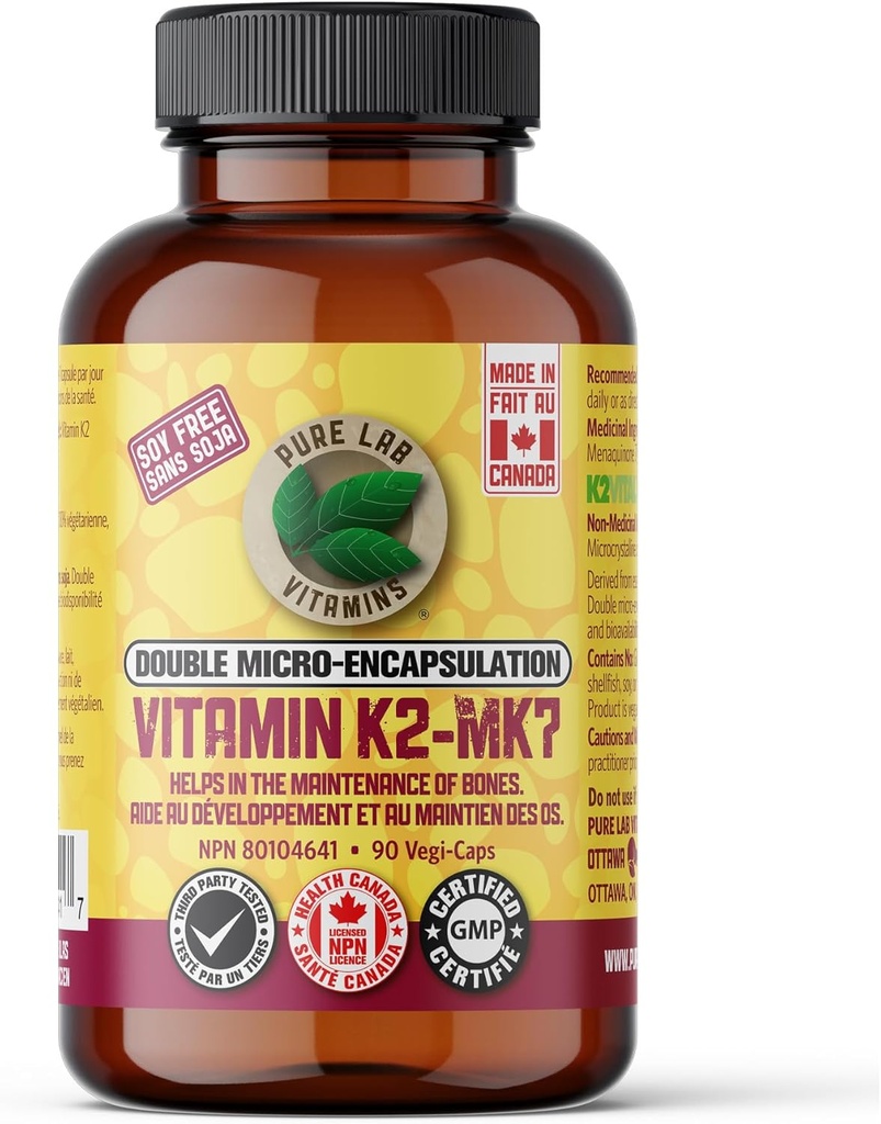 Pure Lab Vitaminen Vitamine K2 MK7, 90 Vegi-Caps Made in Canada