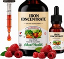 Maxi Health Women, Men and Kids Liquid Iron Supplement - 15 mg per ML Berry Flavored - High Potency - Eenvoudig te mengen voor onmiddellijke absorptie - Verhoog energie zonder misselijkheid - 2 fl Ounces
