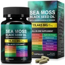 Sea Moss Black Seed Oil Ashwagandha Ginger, Sea Moss Capsule Supplement met Kurkuma Burdock Root Bladderwrack Vitamine C Vitamine D3 Enhanced Immunity & Energy Black Seed Oil Capsule 60 Tel.