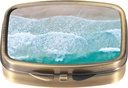 Dynippy Pill Case Pill Box met spiegel Retro Pocket 2 Compartiment Medicine Case Vitamine Pill Organizer voor Pocket Purse en Travel (A-Sandy Beach)