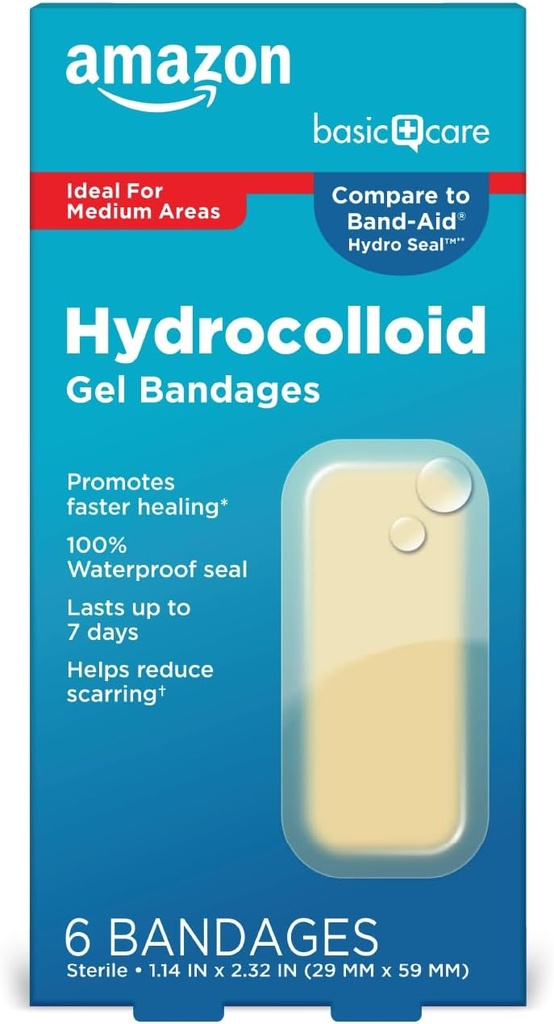Basic Care Advanced Fast Healing Hydrocolloid Gel Bandages, Large, 6 ct