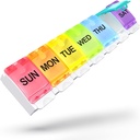 Sukuos Large Weekly Pill Organizer 7 Dag, Dagelijkse Pill Box met gemakkelijke Push Knop Portable Pill Case voor Geneeskunde/Vitamine/Visolie/Suplements, Medicatiehouder (Rainbow)