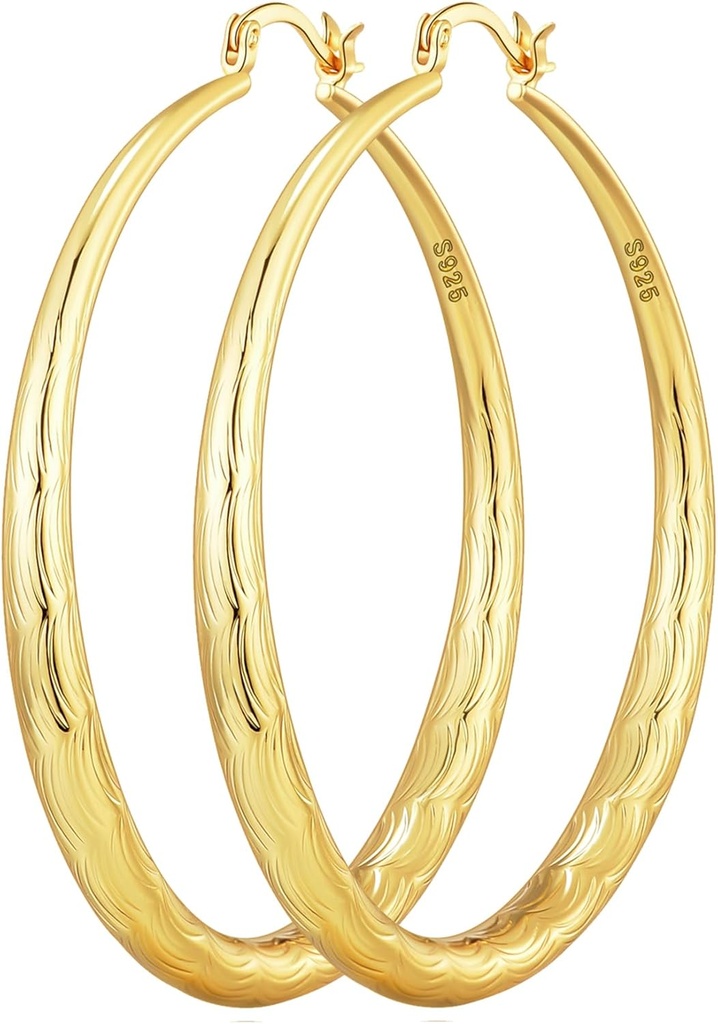 OOOPEL 925 Sterling Silver Hoop voor vrouwen Gold Hoop Oorbellen Hypoallergeen Diamant-Cut Rimpels Ontworpen - Non Tarnish Large Hoop Oorbellen(30/40/50/60/70mm)