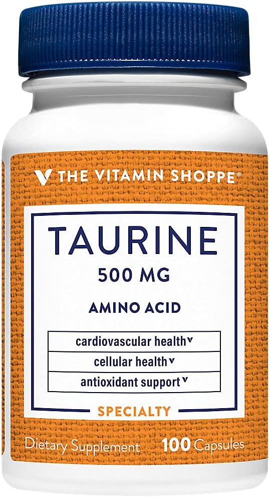 De vitamine Shoppe Taurine 500MG, een vrije vorm Aminozuur, Antioxidant dat Cellulair en Cardiovasculair Gezondheid ondersteunt met vitamine B6, Hersenen en Geheugen Ondersteuning (100 capsules)
