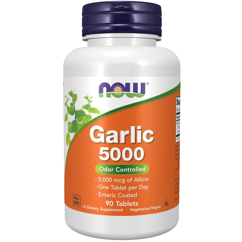 NOW Voedingssupplementen, Knoflook 5.000 (Allium sativum), Enteric Coated, Odor Controlled, 90 tabletten