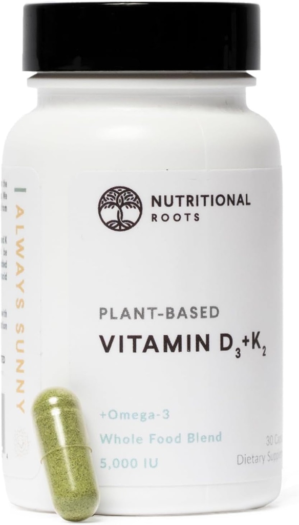 Voedingswortels - Vitamine D3 & K2-5.000 ie - 1 miljard CFU Probiotica - Algal Omega 3 DHA - Immuunondersteuning - Dieetsupplement - Veganistische formule - 1 maand aanbod - 30 capsules