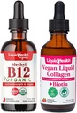 LIQUITHEALTH Biologische Methyl B12 5000mcg Vitamine druppels met Tart Cherry Juice & 100% Vegan Plant Based Collageen Plus Biotin Drops - Natuurlijke energie Boost, Verbeter Focus, Haar & Nagelgroei, Huidgezondheid
